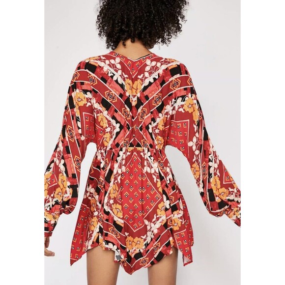 Free People Dress Women’s Large Ride to the Sunset Red Tunic Top Mini Hippie - Picture 3 of 10